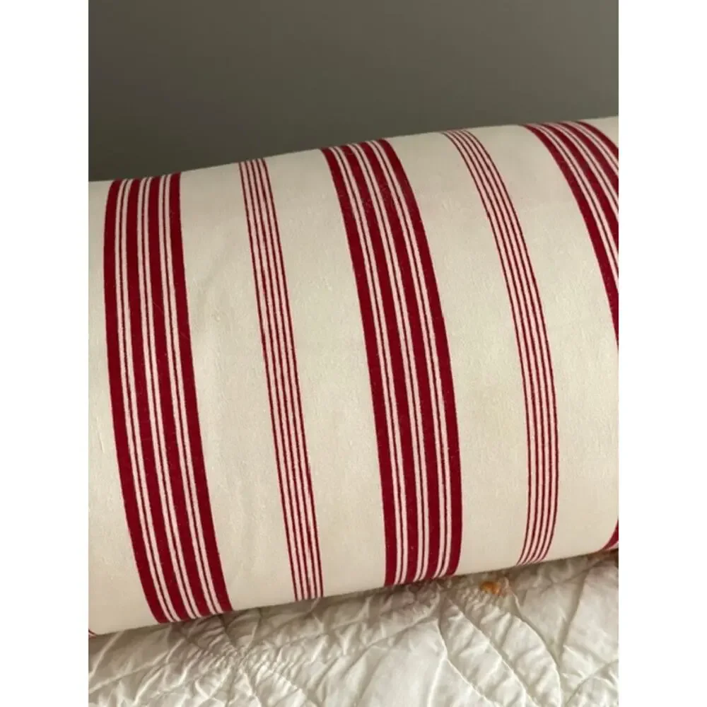 Vintage Red Stripe Bolster Pillow Cottage Farmhouse French Country Decor